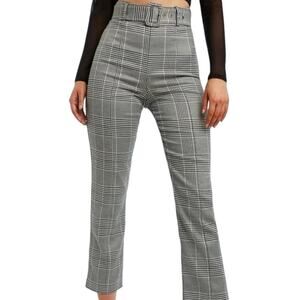 Bardot Plaid Gingham Belted Pants Black White Size 28 Business Career Office